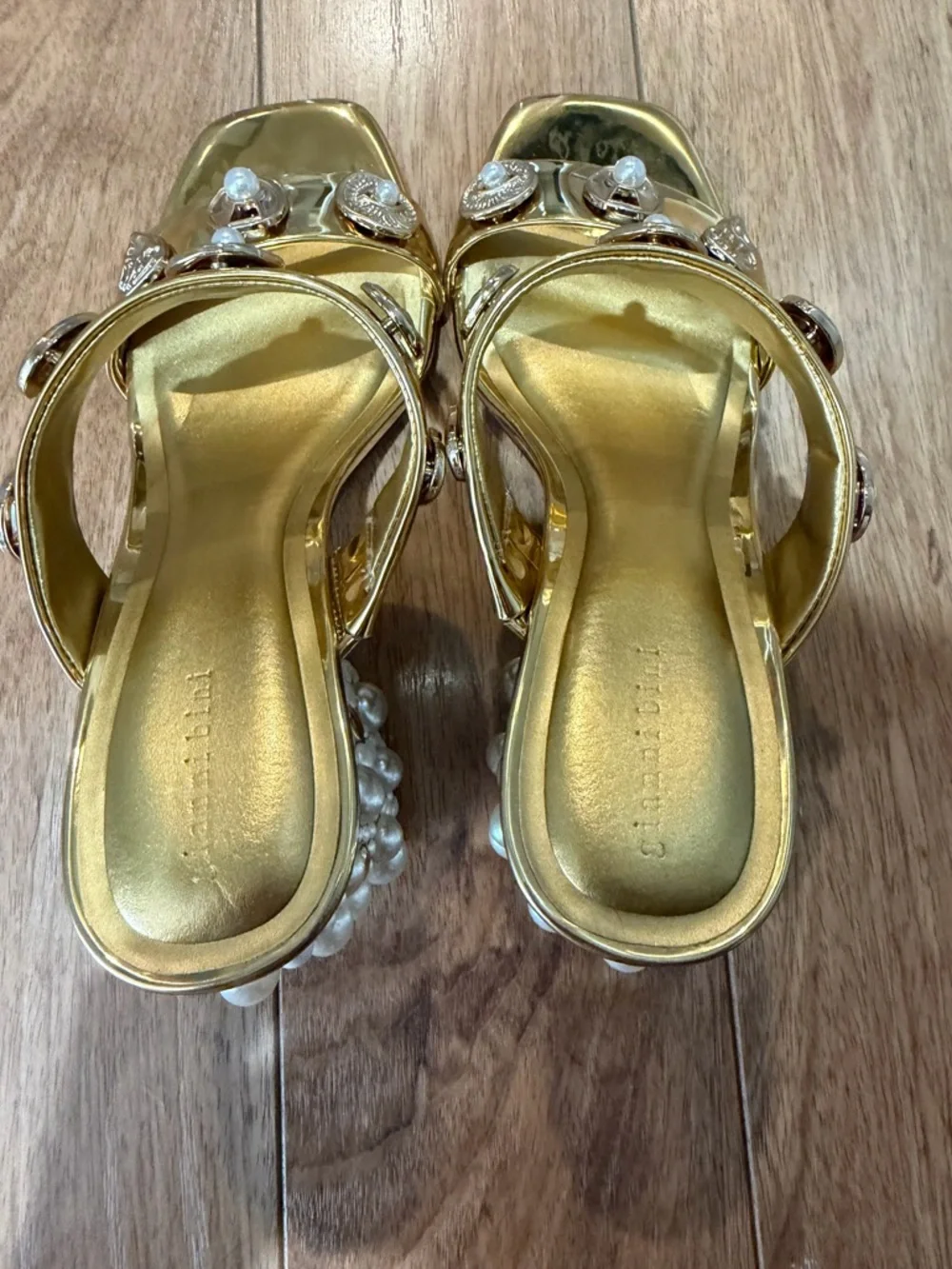 Gianni Bini Gold Pearl Ornament Slide Sandals - Picture 7 of 10